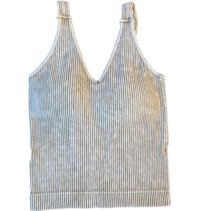 ZENANA Washed Light Brown V Neck Cropped Tank Size L/XL NTW-6279A